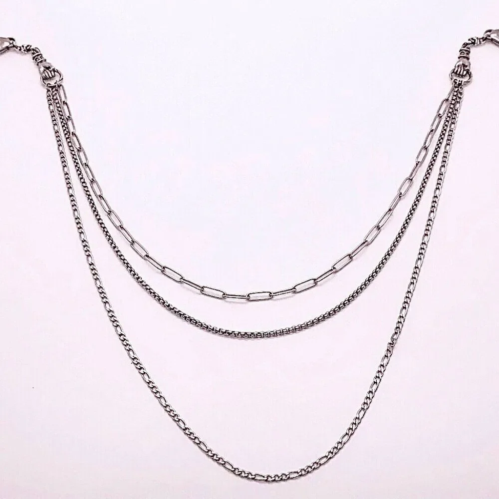 Handmade Triple Layer Gunmetal Silver Mask Chain Necklace - Picture 1 of 6